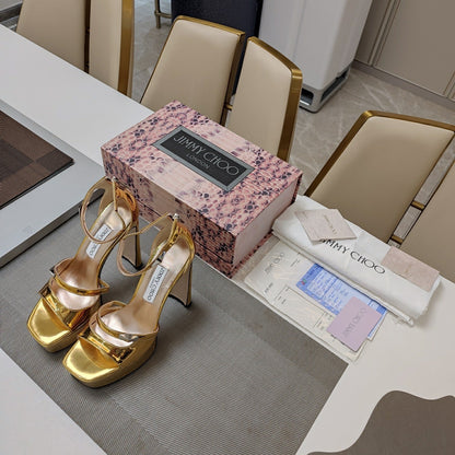 Jimmy 25 Platform Sandal Heels Gold Mirror TPU Material 240010