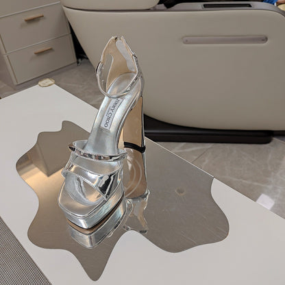 Jimmy 25 Platform Sandal Heels Silver Mirror TPU Material 240008