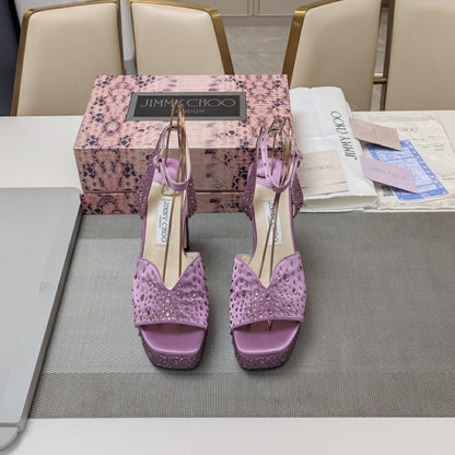Jimmy 25 Platform Sandal Heels Lilac Purple Silk Satin 240011