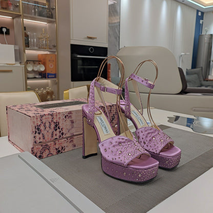 Jimmy 25 Platform Sandal Heels Lilac Purple Silk Satin 240011