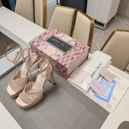 Jimmy 25 Platform Sandal Heels Lady Pink Silk Satin 240012