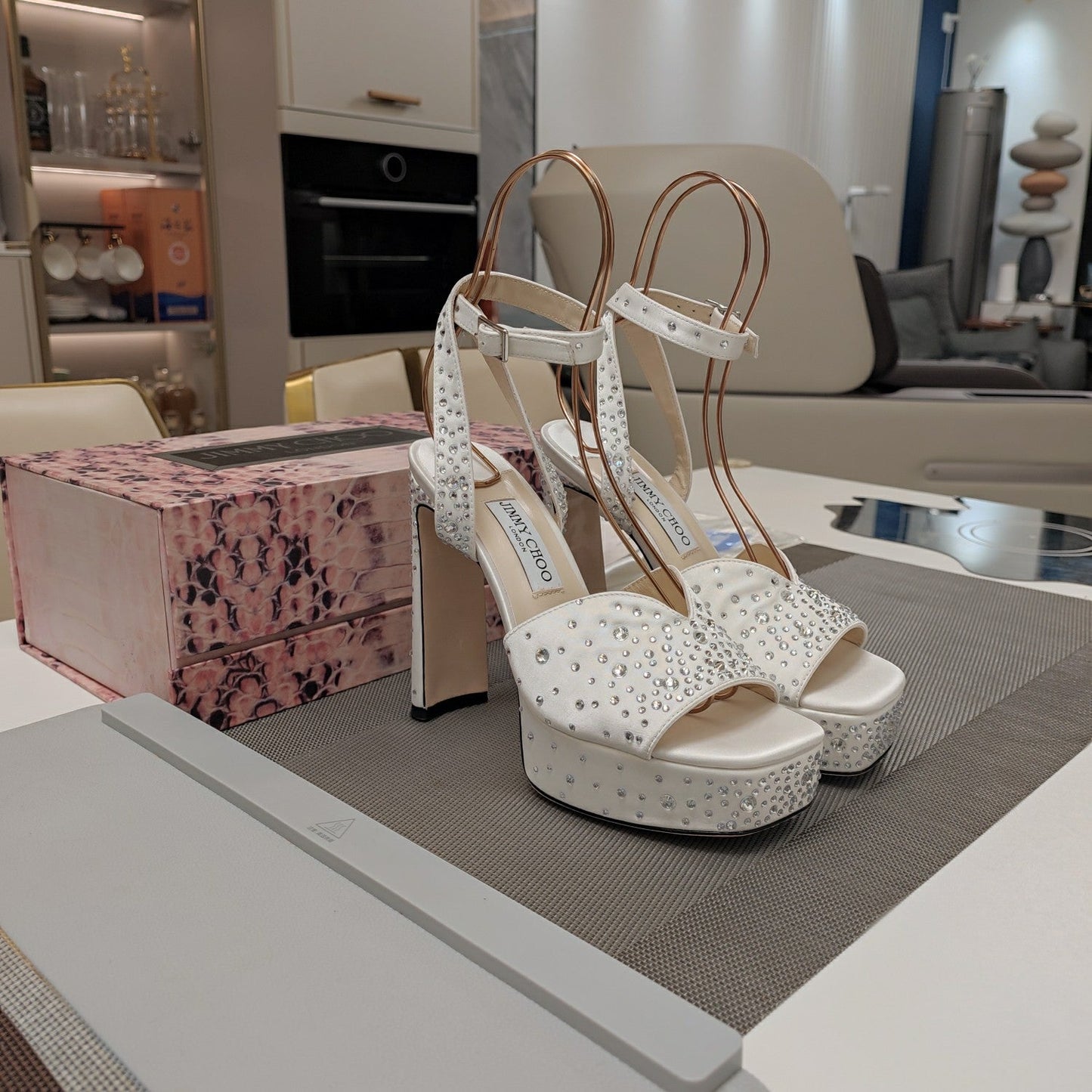 Jimmy 25 Platform Sandal Heels White Silk Satin 240013