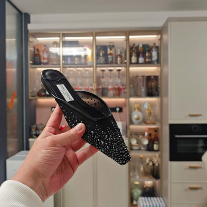 Jimmy 25 Mule Flats Black Mesh Gauze 240055