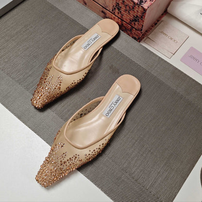Jimmy 25 Mule Flats Cream Mesh Gauze 240058
