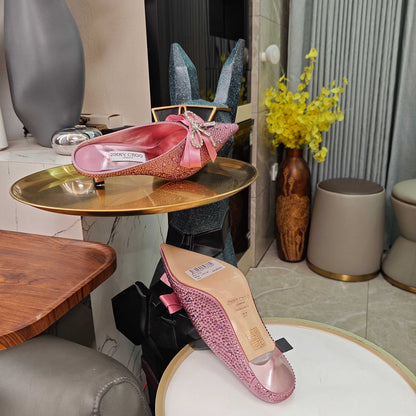 Jimmy 26s Crystal Slipper 45 Pink Silk Satin Cowhide 596341