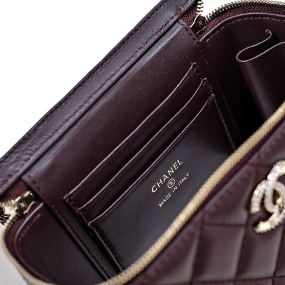 CC 24K Vanity Top Handle 17cm Burgundy Lambskin Silver Hardware