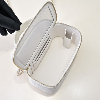 CC 25C Vanity Top Handle 17cm White Grained Calfskin Light Gold Hardware