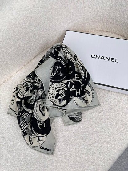 CC Square Scarf 70 CM In Grey Colorful Cashmere And Silk 399803