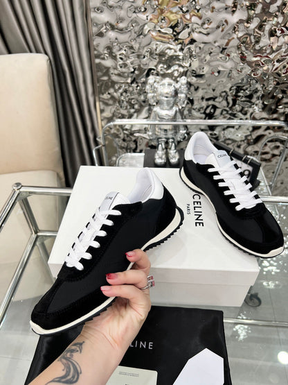 Celine 2026 Racer Sneaker Black White Velvet Fabric