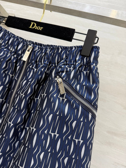 CD 2025 Letter Long Skirt Blue Jacquard Canvas