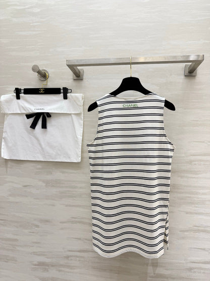 Chanel 2026 Striped Embroidered Vest White Black Cotton 213363