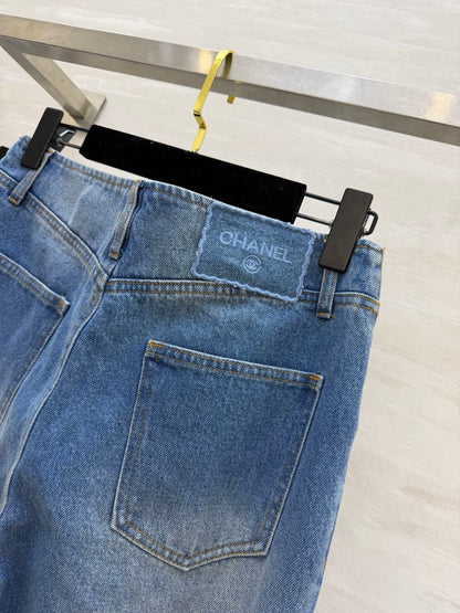 Chanel 2026 Distressed Flared Jeans Blue Cotton 367310