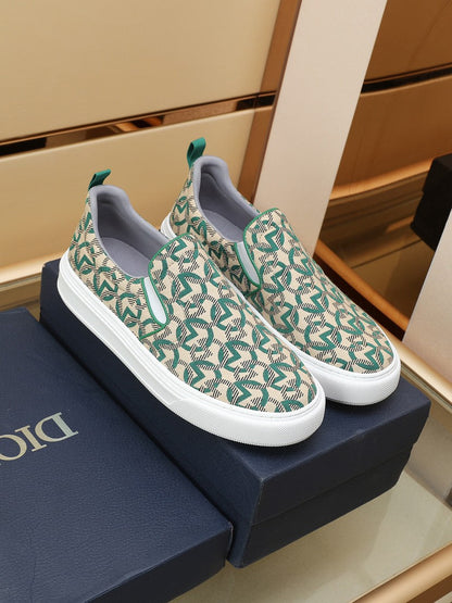 CD SOLAR SLIP-ON BEIGE MIX DARK GREEN FABRIC