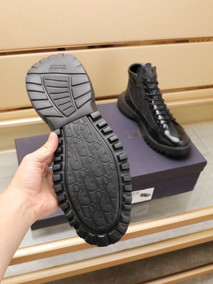 CD COMBAT ANKLE BOOT BLACK POLISHED CALFSKIN
