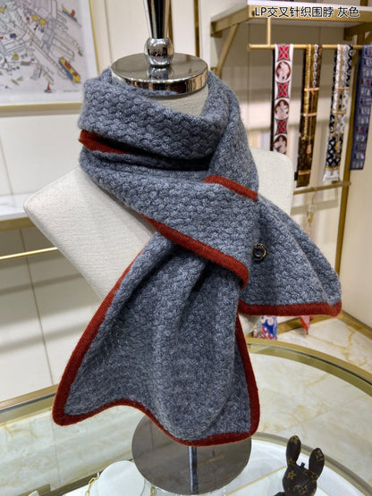 LP Scarf 125 CM In Dark Grey With Red Border Cashmere 201756