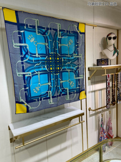 Mors a Jouets Chemise Shawl 110 CM In Blue Colorful Cashmere And Mulberry Silk 253303