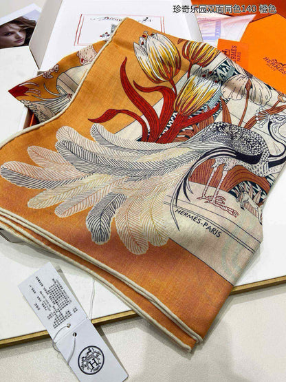 Square Scarf 140 CM Yellow Orange Colorful Cashmere And Silk