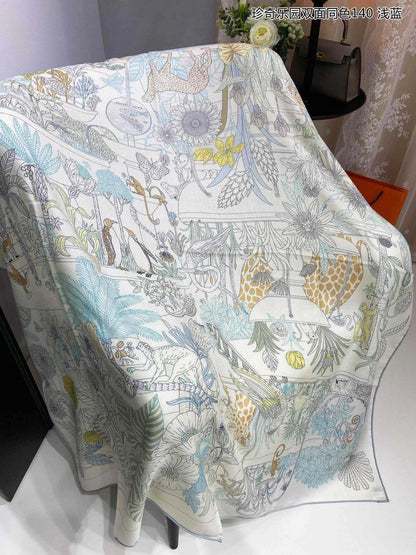 Square Scarf 140 CM White Colorful Cashmere And Silk