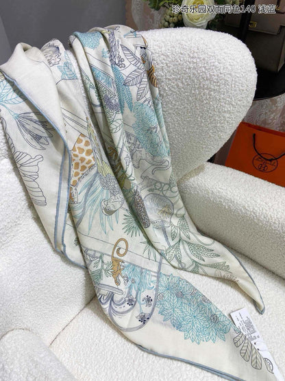 Square Scarf 140 CM White Colorful Cashmere And Silk