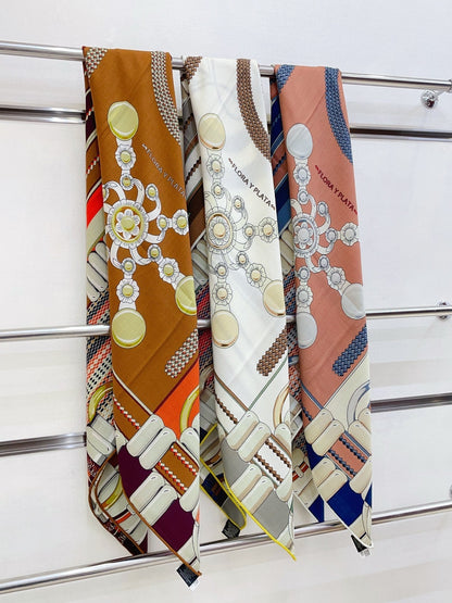HM 25s Scarf 140cm Brown Blue Beige Cashmere 973323