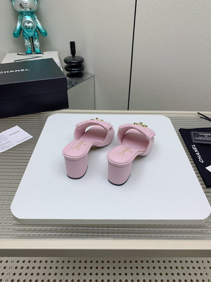 CC Mule Sandals 50mm In Light Pink Quilted Lambskin 148948
