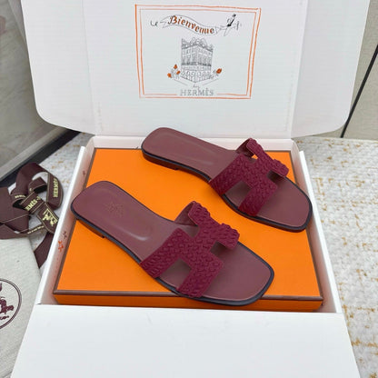 HM 26ss Oran Sandals Burgundy Suede Sheepskin 625139