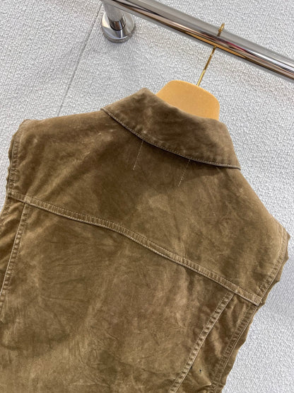 Miumiu 2026 Denim Short Vest Jacket Brown Cotton