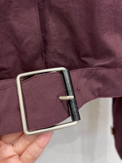 Loewe 25 Stand Collar Short Trench Coat Burgundy Red Cotton Nylon 224272