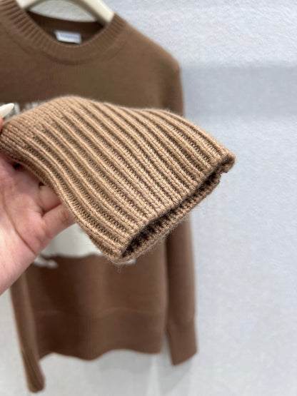 Burberry 25 Sweater Brown White Wool Cashmere