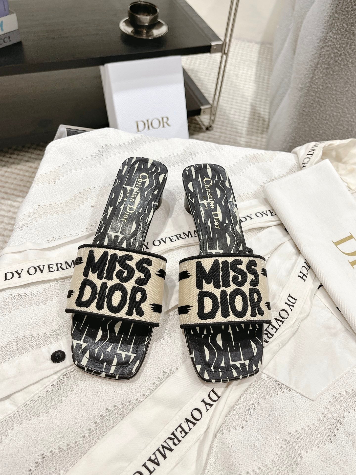 CD 25 Mid Heel Mules Cotton Fabric 241433