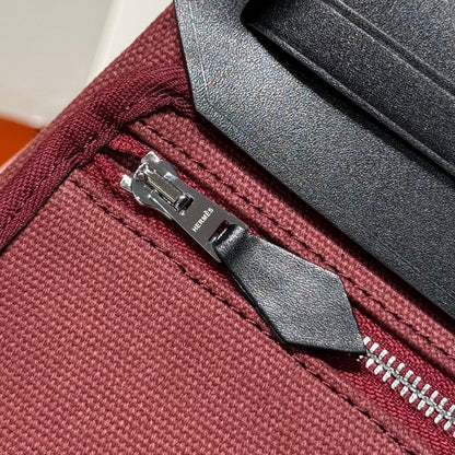 HM Mini Herbag Silver Buckle 20 Burgundy Canvas and Hunter Cowhide 243370