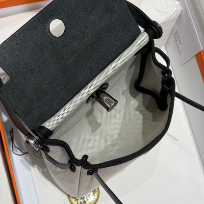 HM Mini Herbag Silver Buckle 20 Ecru White Canvas and Hunter Cowhide 243231