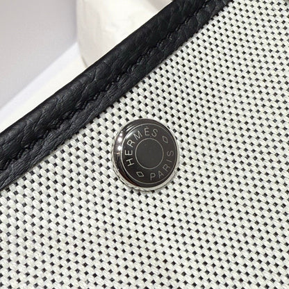 HM Garden Party 30cm Bag Black Togo Grey Canvas