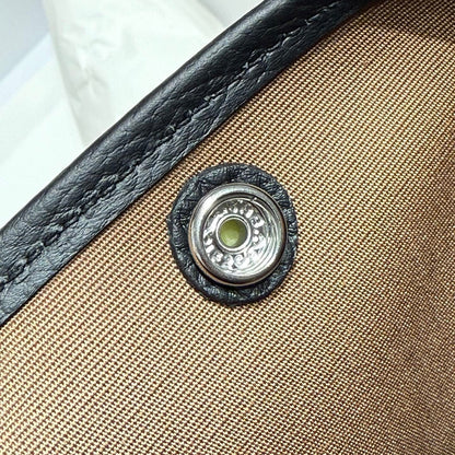 HM Garden Party 30cm Bag Black Togo Brown Canvas