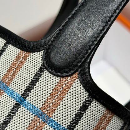 Picotin Lock 18 Black Swift Calfskin Multicolor H Canvas