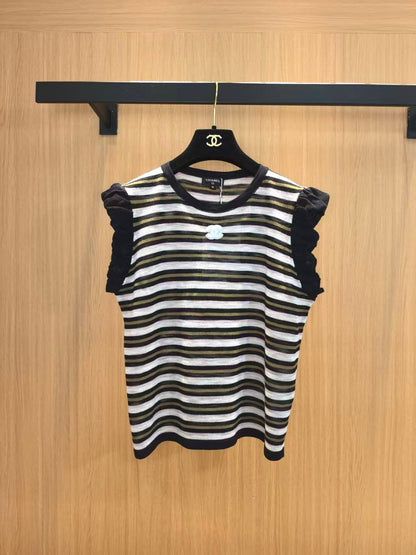Chanel 2026 Striped Sleeveless Knit Vest Acrylic 387901