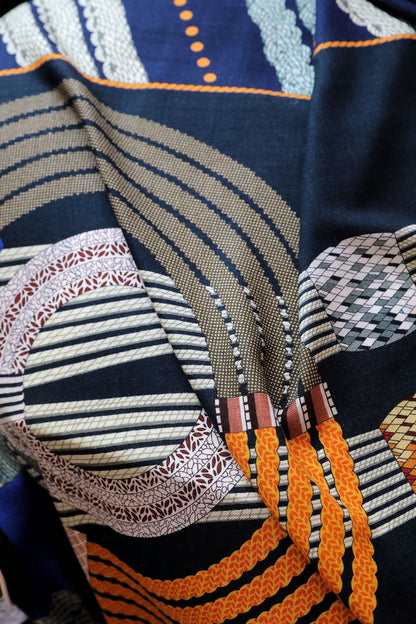 Dressage Tressage Scarf 140 CM Black Colorful Silk 404009