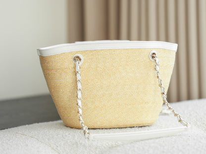 Chanel 2026 Shopping Bag 40cm Beige White Straw Lambskin