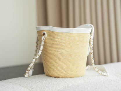Chanel 2026 Shopping Bag 40cm Beige White Straw Lambskin
