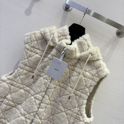 CD 25 Hooded Vest Leather And Fur Ivory White