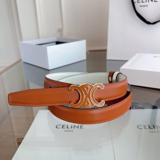 CL Brown 25mm Triomphe Enamel Saddle Brown White Cowhide  615280