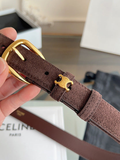 CL Gold 25mm Triomphe Metal Ring Brown Suede 616259