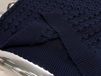 Miumiu 2026 Openwork Knit Crochet Shirt Navy Blue Wool