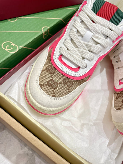 GG 26 Sneaker White Beige Pink Canvas Cowhide 632868