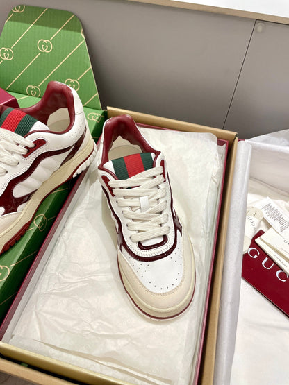 GG 26 Sneaker White Burgundy Red Green Cowhide 632870