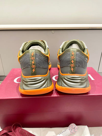 GG 26 Casual Sneakers Olive Green Orange Mesh Fabric 632855