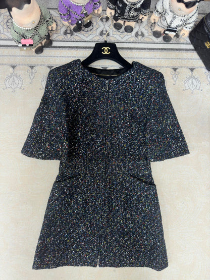 CC Tweed Short Sleeve Dress  Multicolor Polyester Polyamide 251864