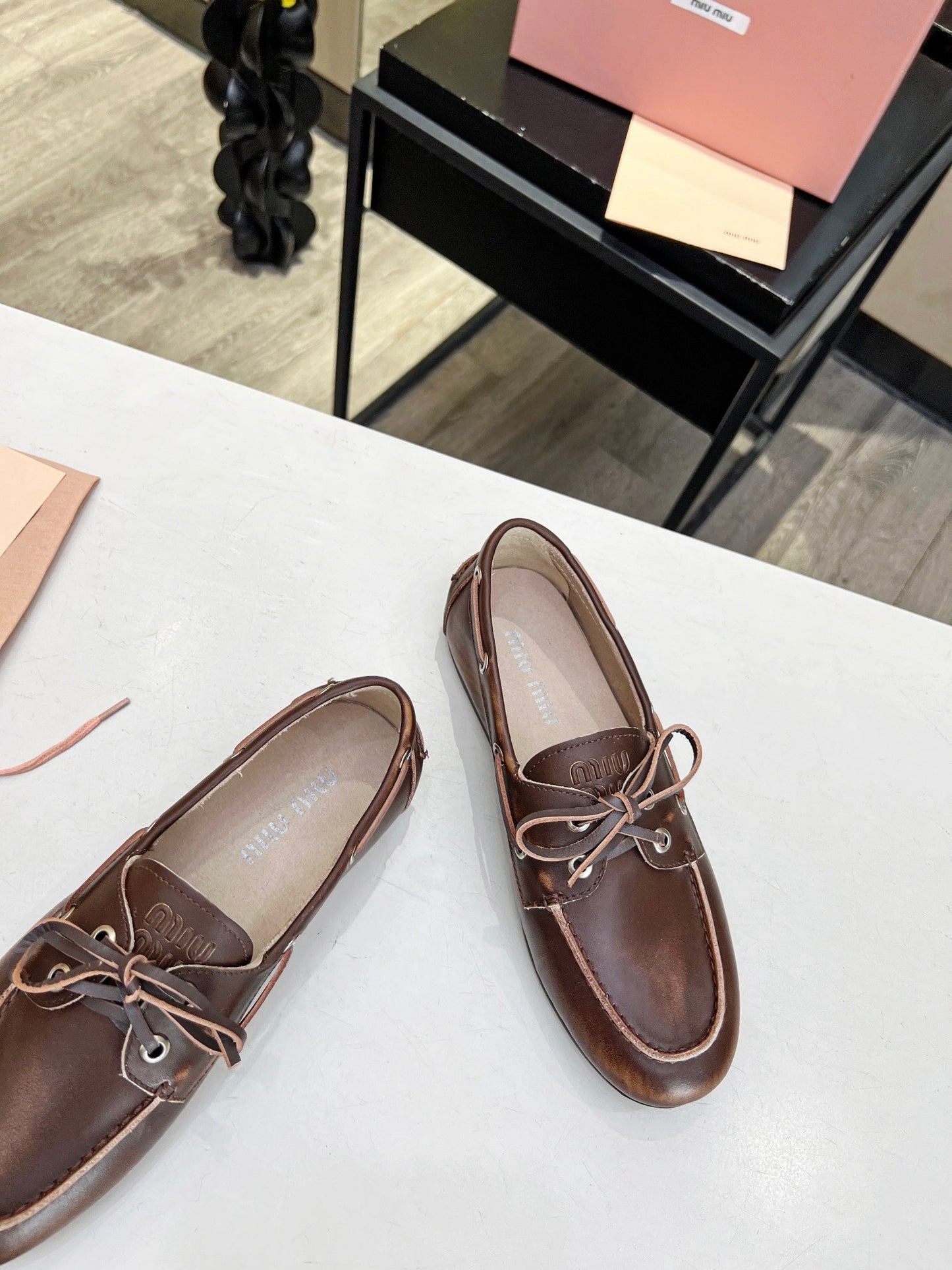 Miu Loafers Chocolate Brown Calfskin