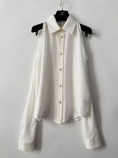 Chanel 2026 Long-sleeved Shirt White Silk Jacquard 357364
