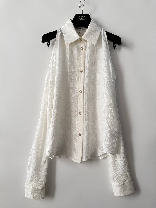 Chanel 2026 Long-sleeved Shirt White Silk Jacquard 357364
